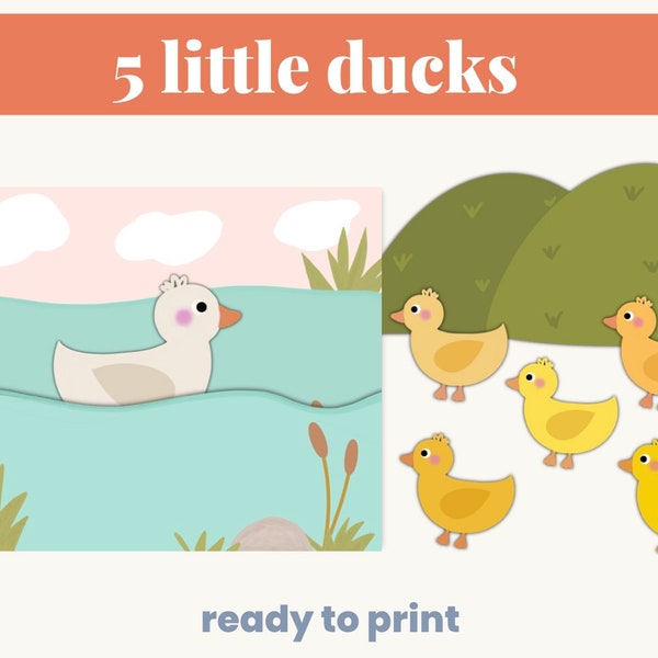 Five Little Ducks Song Activity, Pond Preschool Printables, Circle Time Visuals, Counting Activities, D is for Duck
