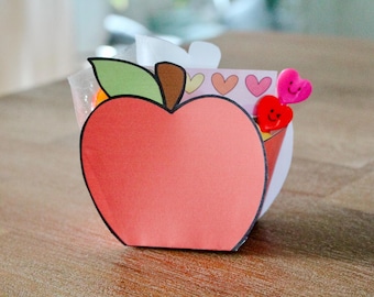 Apple Gift Box Printable, Back to School Teacher Gift Card Holder, First Day of School