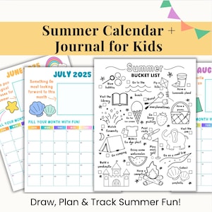 Summer Planner and Journal for Kids, Summer Bucket List, Printable Summer Calendar, Summer Checklist, Family Planner, Digital Download