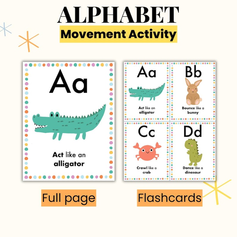 Alphabet Flashcards, ABC Movement Cards, Alphabet Letters of the Week, Preschool Curriculum, Circle Time, Literacy image 2