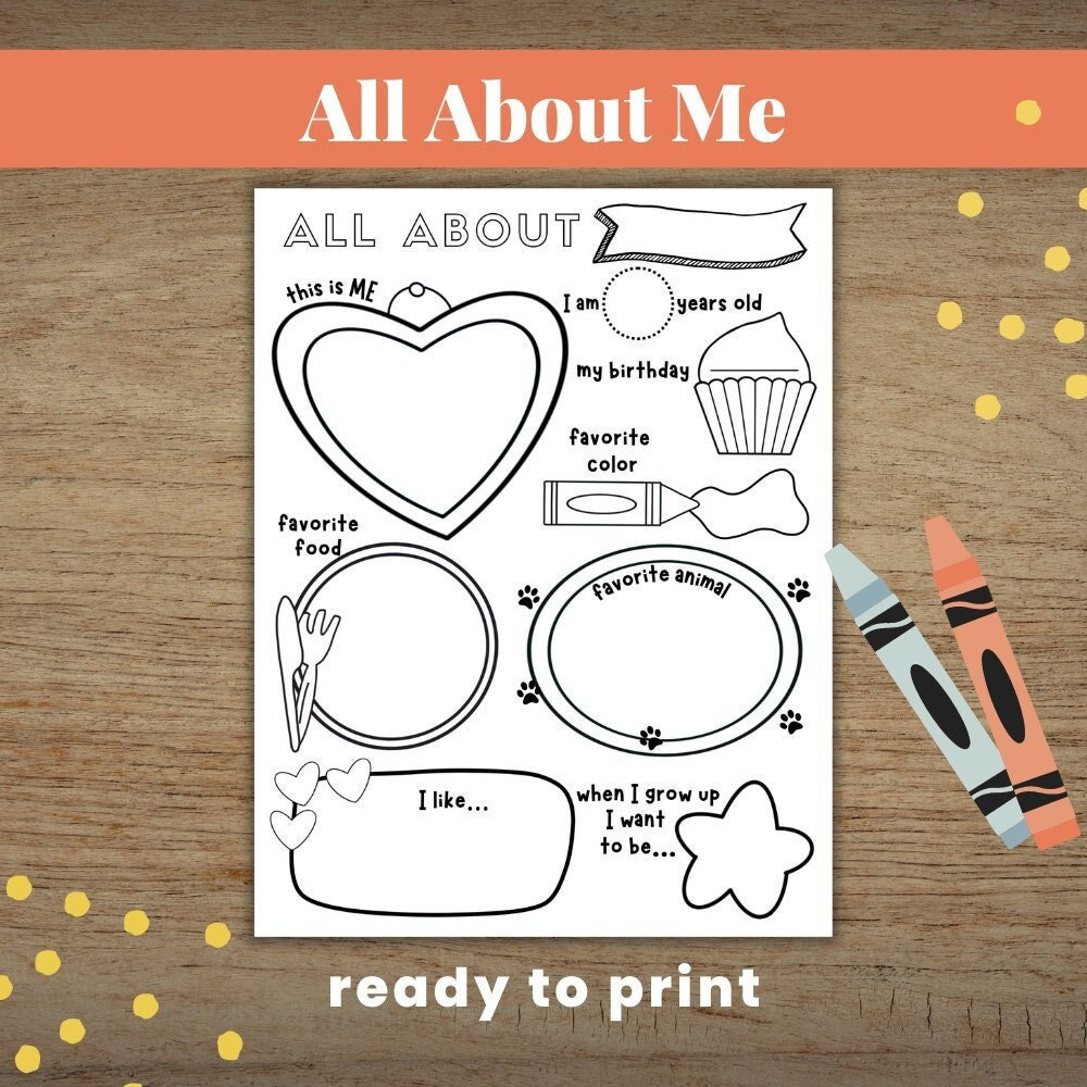 All About Me Activity Worksheet, Preschool Curriculum, Social Emotional, Back to School, First Day of School, Get to Know Me