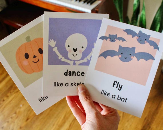 Halloween Movement Flashcards, Movement Cards, Fall Printable Activities, Halloween Activity, Halloween Printable, Autumn Themed Activities