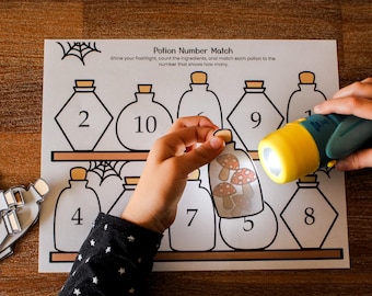 Halloween Flashlight Reveal Matching Game, Witch’s Potion Activity, Preschool Fall Printable, Kindergarten