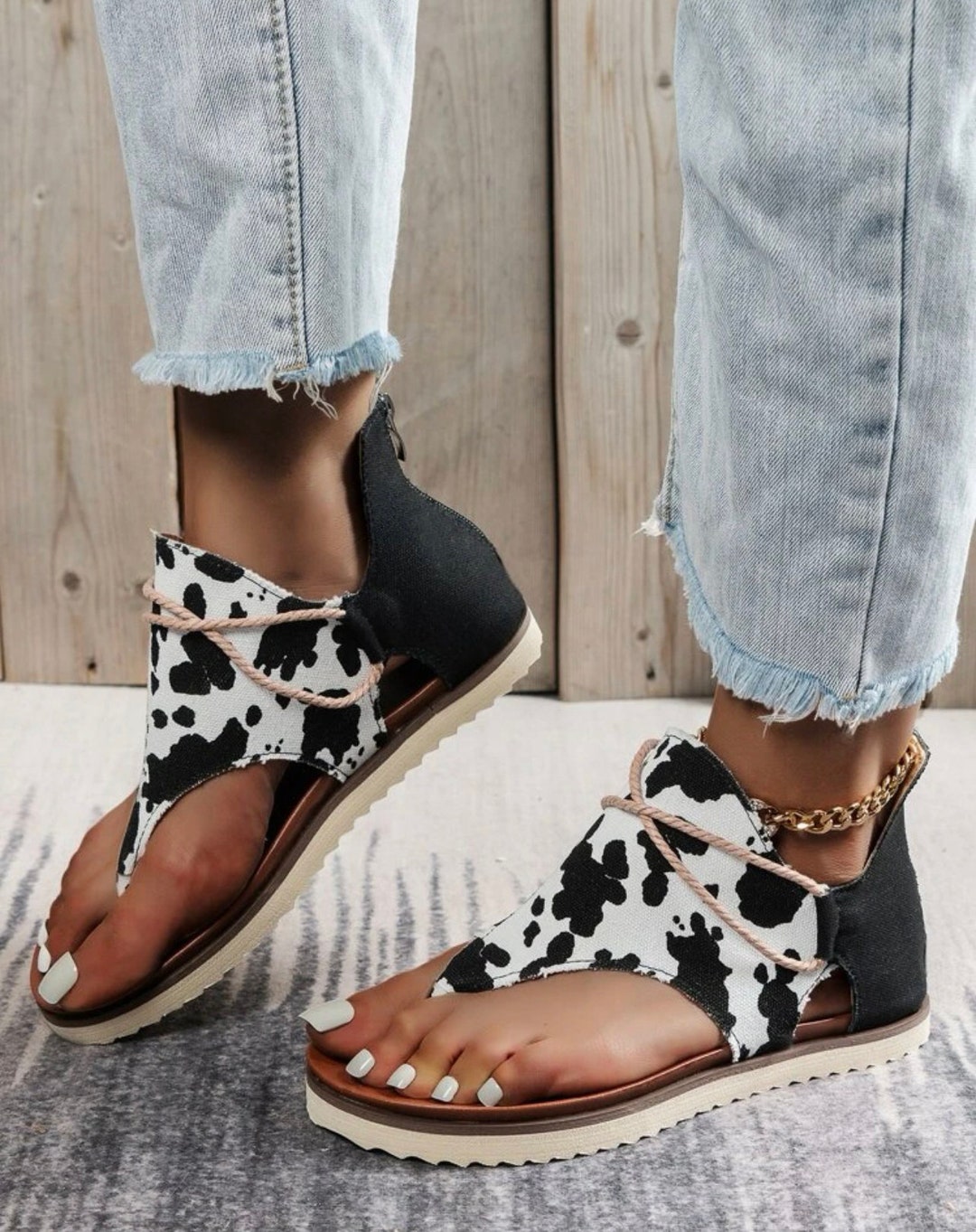 Cow Print Sandals Etsy