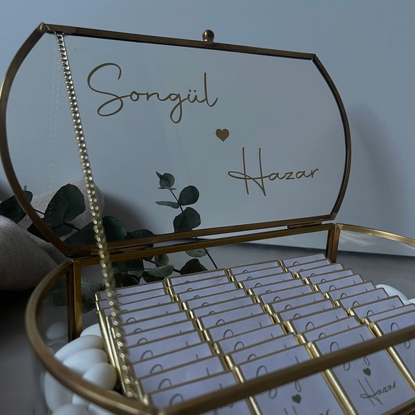 Personalized glass chocolate box • Guest gifts • Wedding • Jewelry box • Table decoration • Chocolate • Nisan • Jewelry box