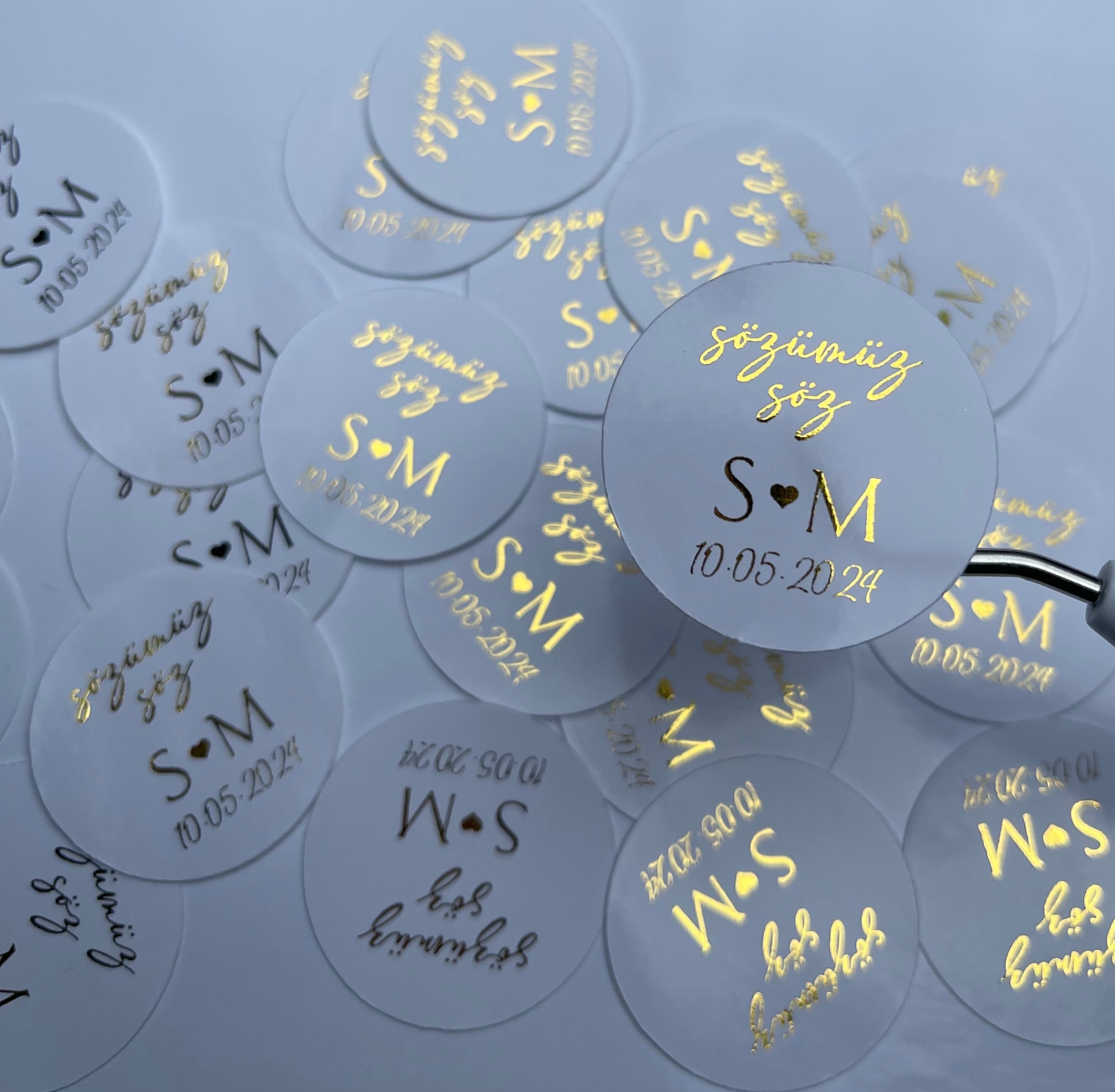 Golden stickers, wedding stickers, personalized wedding invitation labels, baptism stickers, transparent stickers for guest gifts