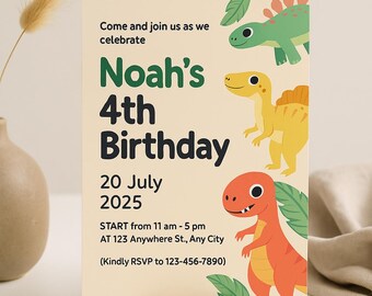 Plantilla de invitación de cumpleaños de dinosaurio, cumpleaños de dinosaurio, invitación de dinosaurio, invitación de cumpleaños imprimible, fiesta de dinosaurio para niño