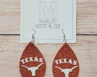 Longhorn School Spirit Game Day Faux Leather Earrings