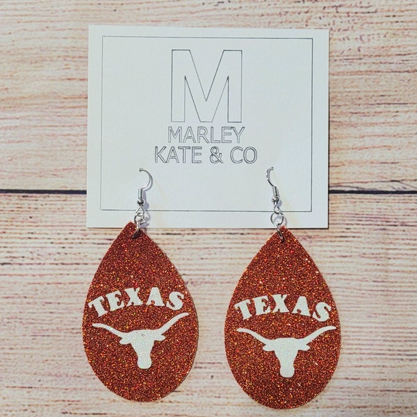 Longhorn School Spirit Game Day Faux Leather Earrings