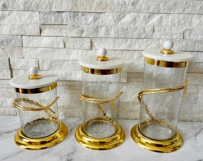 Pottery Canister Set of 3/ Handmade Stoneware Lidded Jars/ Kitchen