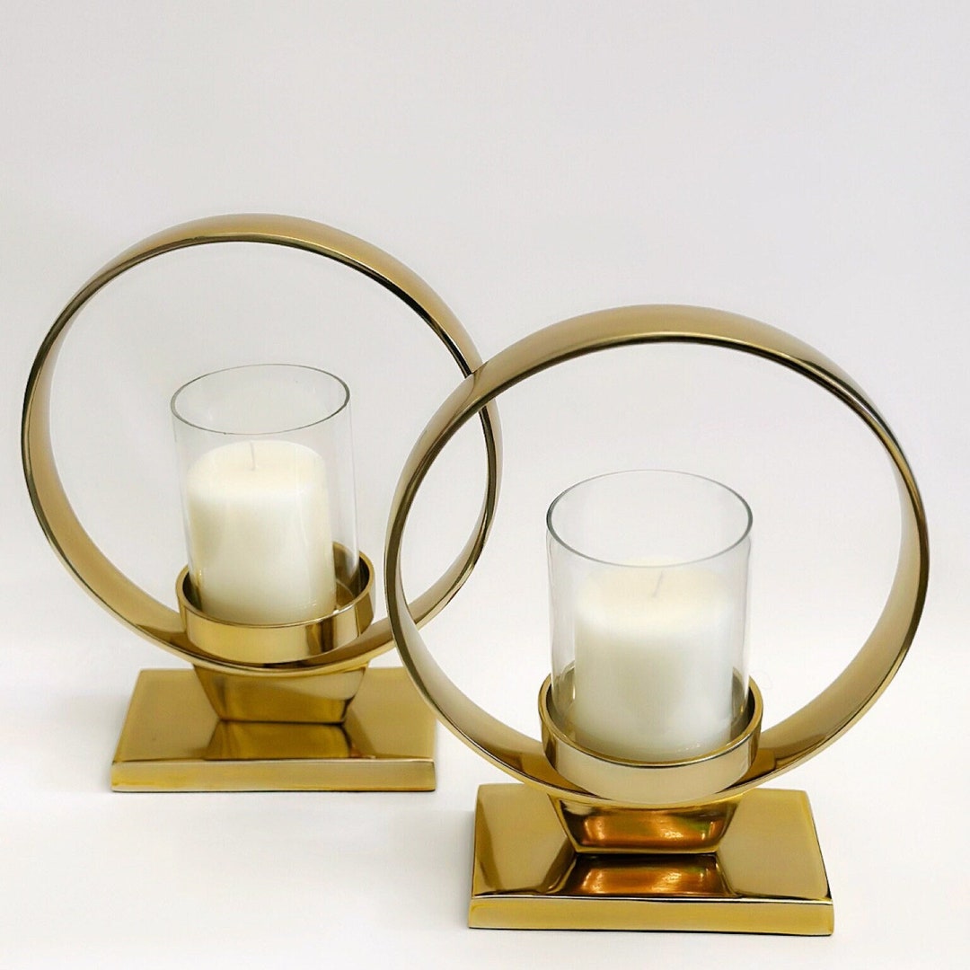 Gold Hurricane Candle Holder Pillar Glass Candle Sleeve Hurricane