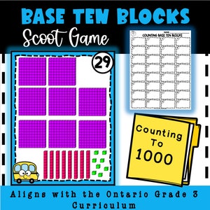 Peut inclure: Un jeu éducatif coloré pour les enfants pour apprendre les blocs de base dix. Le jeu comprend un plateau de jeu de scoot avec le numéro 29, un bus et des blocs de base dix. Le jeu est aligné sur le programme d'études de la 3e année de l'Ontario.