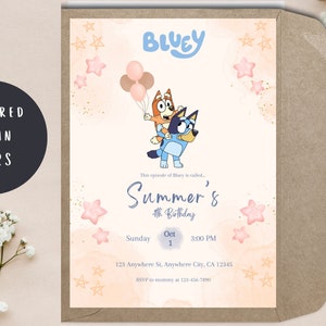 Bluey Birthday invitation// Cute Bluey Girl invitation// Pink Bluey Invitation// Modern Bluey Invitation