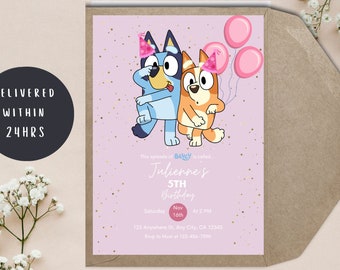 Bluey Birthday Invitation// Bluey Party Theme// Cute Bluey Invitation// Bluey Birthday