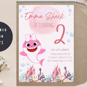 Girl Baby Shark Invitation // Cute Baby Shark Girl Invitation // Pink Girl Baby Shark // Girl Shark //