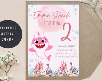 Girl Baby Shark Invitation // Cute Baby Shark Girl Invitation // Pink Girl Baby Shark // Girl Shark //