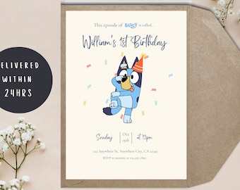 Bluey Birthday invitation// Cute Bluey invitation// Bluey Invitation// Modern Bluey Invitation// Pastel Bluey Invitation