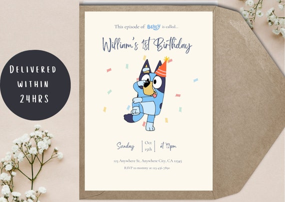 Bluey Birthday invitation// Cute Bluey invitation// Bluey Invitation// Modern Bluey Invitation// Pastel Bluey Invitation