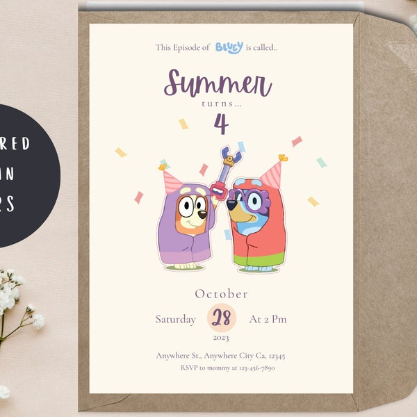 Bluey Birthday invitation// Bluey Grannies Episode// Cute Bluey Invitation// Modern Bluey Invitation// Bluey and Bingo Grannies Invitation