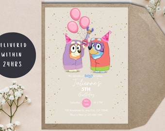 Invitación de cumpleaños de Bluey// Fiesta temática de Bluey// Invitación linda de Bluey// Episodio de abuelas Bluey