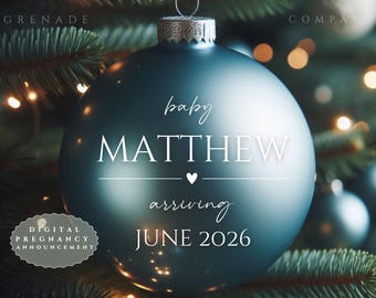 Anúncio de gravidez de Natal – Revelação digital neutra em termos de gênero em dezembro para mídias sociais – Anúncio de bebê de Natal editável