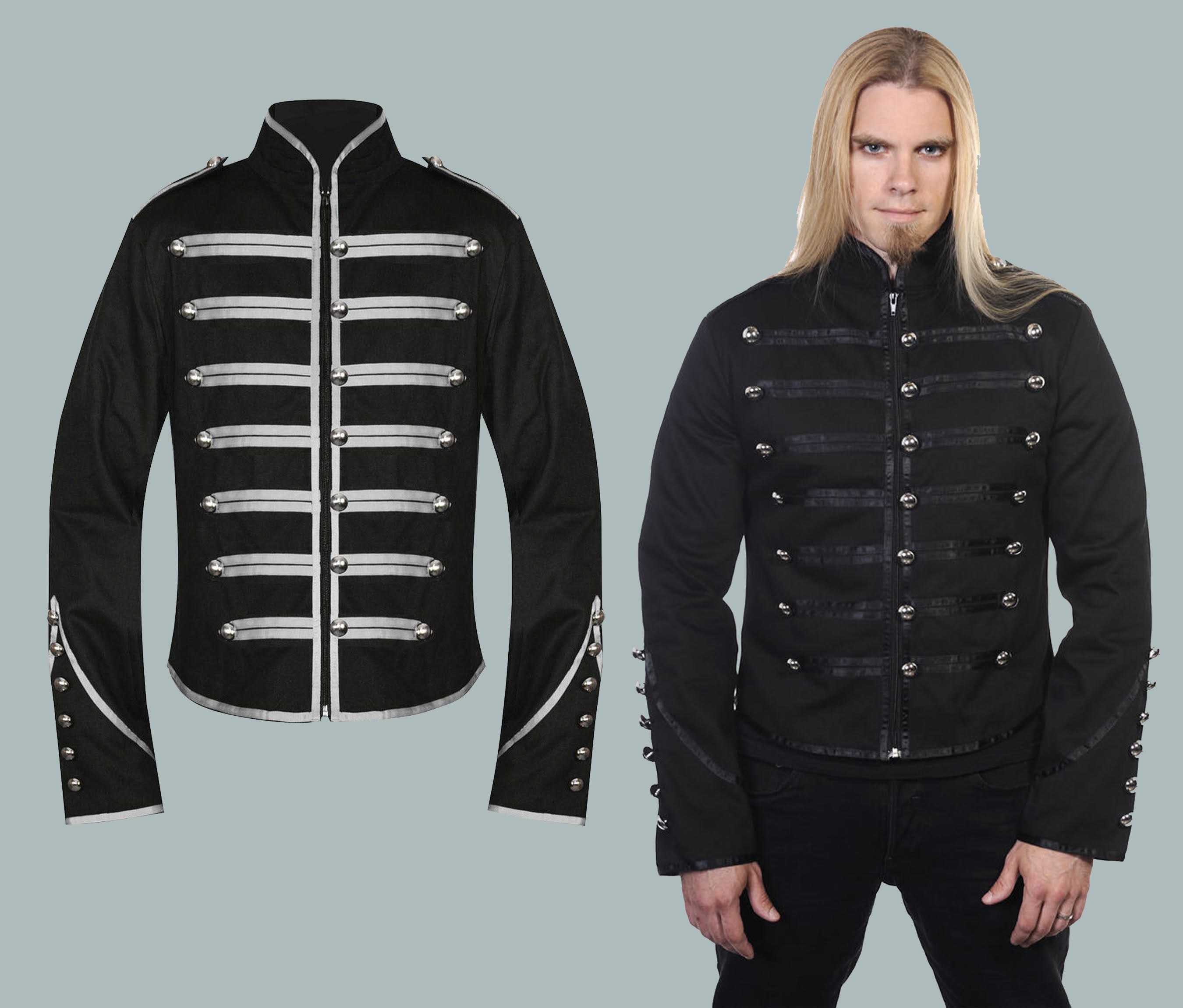  Men's Unique Gothic Steampunk Red Black Parade Military  Marching Band Drummer Jacket Goth Punk Emo : Clothing, Shoes & Jewelry