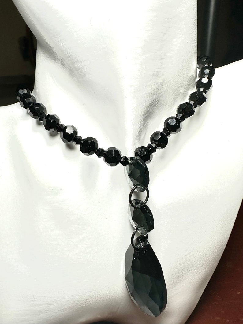 Black Crystal necklace with toggle clasp image 1