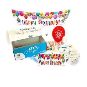 Party Box für 12, Kinderparty-Set, Geburtstagsparty Kit, Cupcake-Thema, Gastgeschenke, Dekoration, lustiges Partyzubehör, einfache Partyplanung