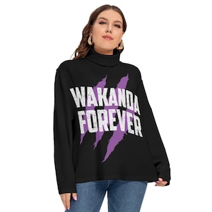 Wakanda Turtleneck Imitation Knitted Sweater (Plus Size)
