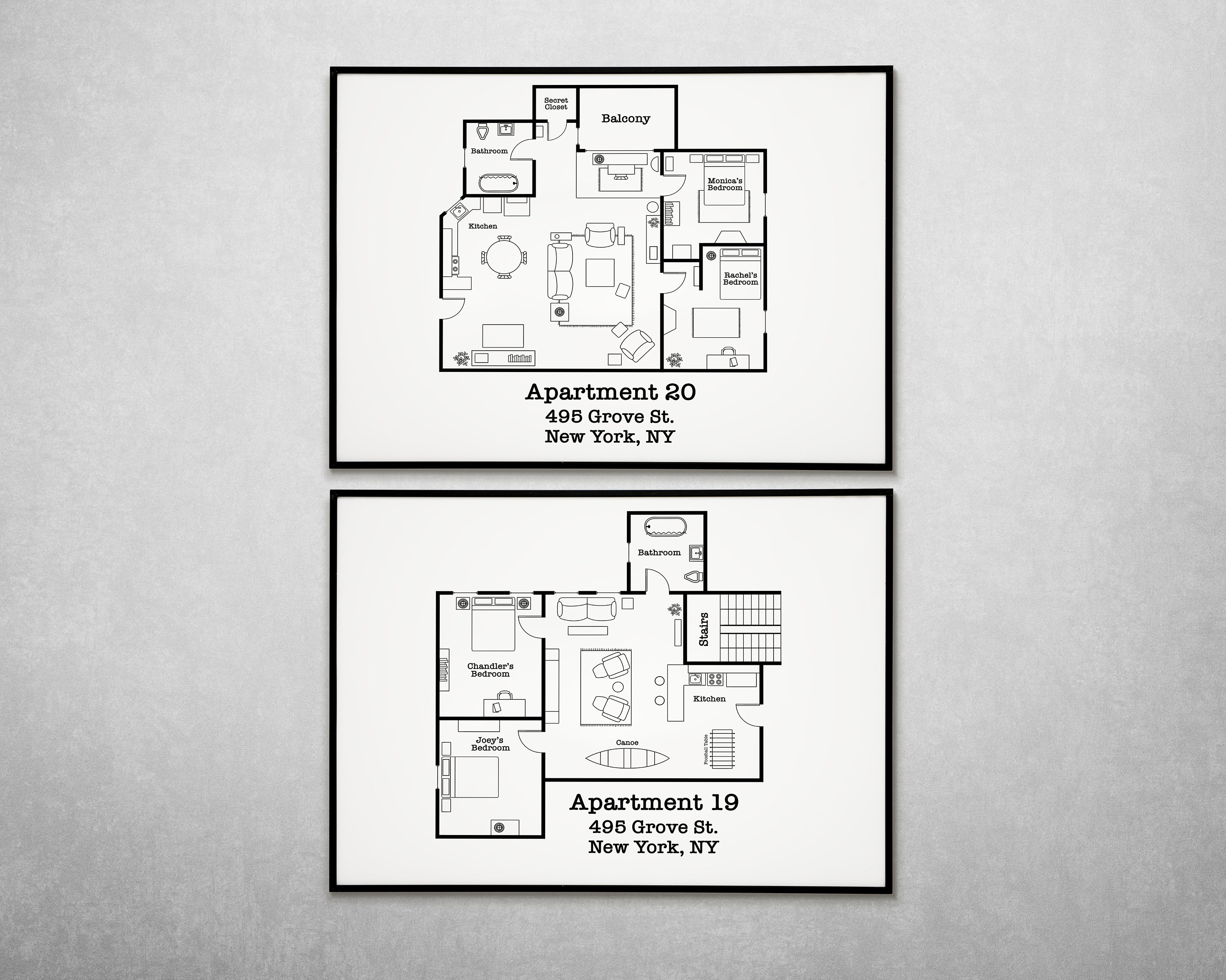 Friends Apartment Floor Plan Chandler and Joey Monica and - Etsy