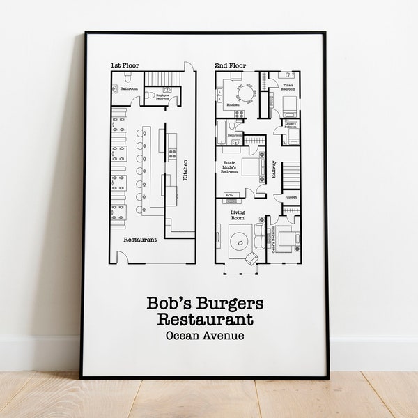 Bobs Burgers Print | Bobs Burgers Floor Plan | Television Floor Plan | Minimalist Home Decor | Belcher Family | Black and White Print