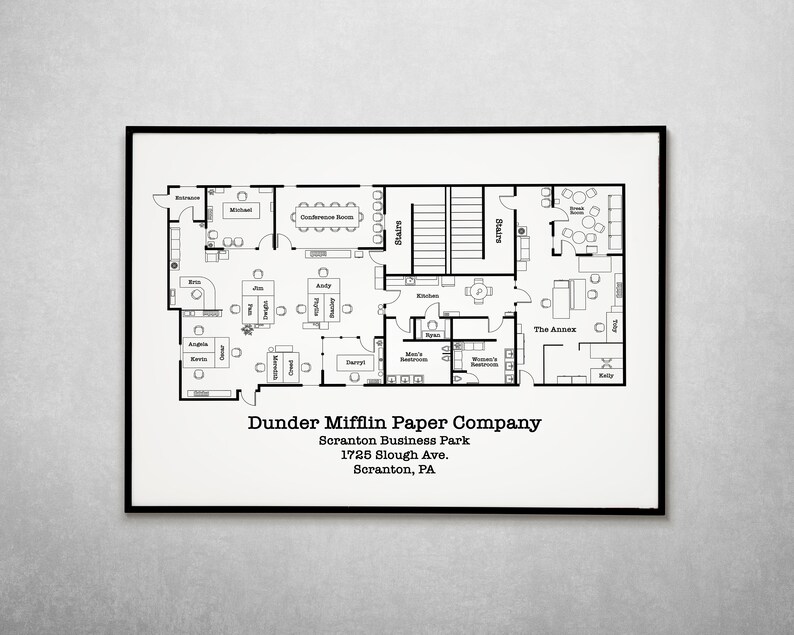 Dunder Mifflin Floor Plan the Office Show the Office Print Map of Dunder Mifflin Television
