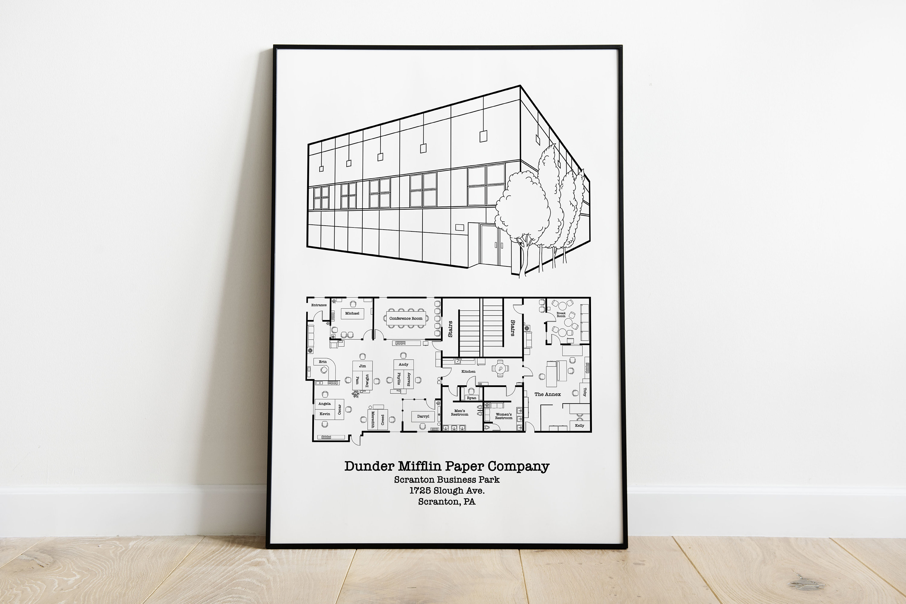 Pam Beesly Office Building Watercolor Painting Poster Dunder Mifflin Paper  Company Inc. Gift Poster for Sale by MyPartyShirt