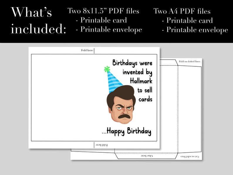 Funny Ron Swanson Birthday Card Parks and Recreation Birthday Card Gift for Parks and Rec Fans ...