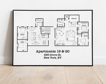 Friends Apartment Floor Plan | Chandler and Joey | Monica and Rachel | Map of Friends Apartments | Television Floor Plan | Minimalist Decor