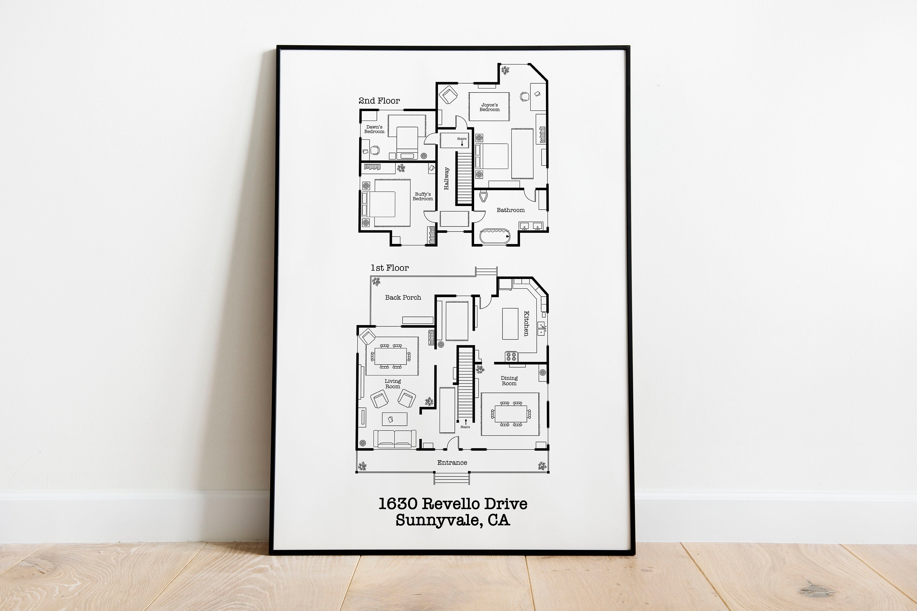 Buffy the Vampire Slayer Print Buffy's Apartment Floor Plan Black and