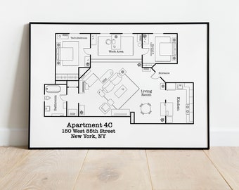 How I Met Your Mother Apartment Floor Plan | Map of Ted Mosby's Apartment | Television Floor Plan | Minimalist Decor | Print From Home
