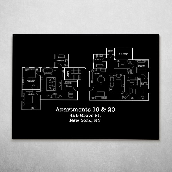 Plan d'étage de l'appartement des amis | Chandler et Joey | Monique et Rachel | Plan des appartements Friends | Plan d'étage de la télévision | Décor minimaliste