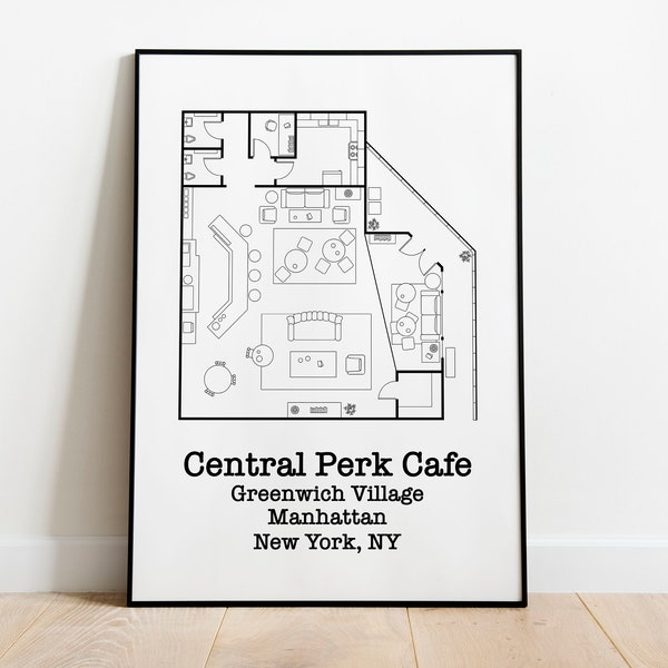 Impression Central Perk | Impression d'amis | Plan d'étage Central Perk | Télévision Plan d'étage | Décoration minimaliste | Impression noir et blanc | Chandler