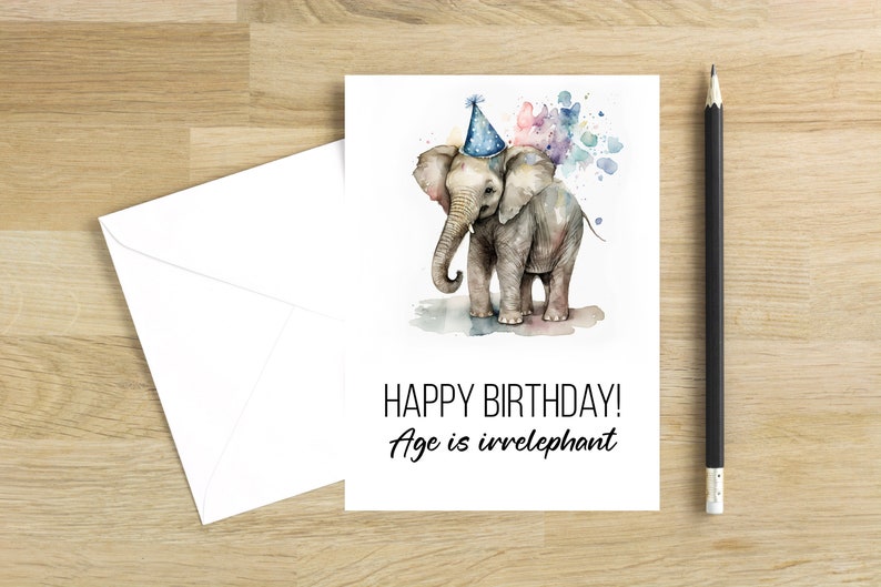 Cute Elephant Birthday Card Elephant Card Printable - Etsy