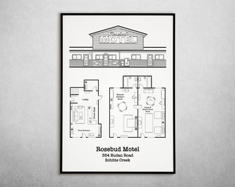 Schitts Creek Print | Rosebud Motel Floor Plan | Television Floor Plan | Minimalist Home Decor | Moira Rose | Black and White Print