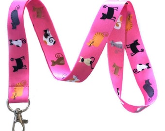 Playful Cats Print Lanyard ID Badge Holder w/ Decorated Card Insert