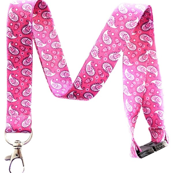 Break Away Pink Paisley Lanyard ID Badge Holder w/ Decorated Card Insert