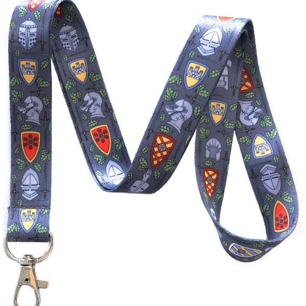 Medieval Knight Print Lanyard ID Badge Holder w/ Decorated Card Insert