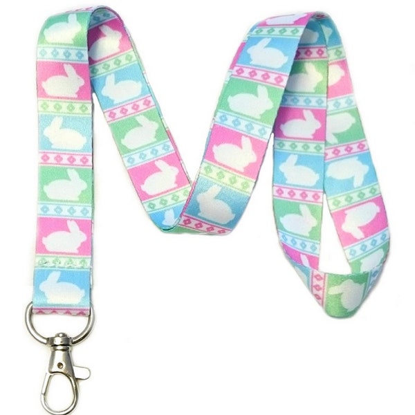 Pastel Easter Bunnies Print Lanyard ID Badge Holder w/ Decorated Card Insert