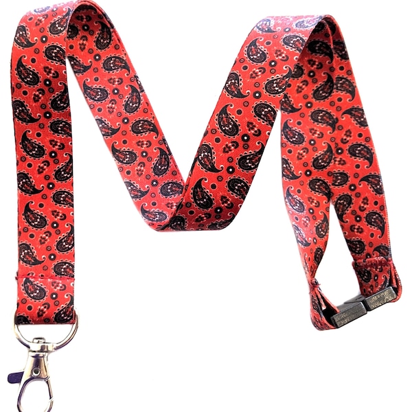 Break Away Red Paisley Lanyard ID Badge Holder w/ Decorated Card Insert