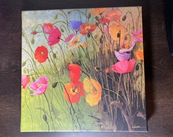 Shirley Novak Unframed Canvas Oil Painting "Meadow Dance" 11.5" Vibrant Poppies