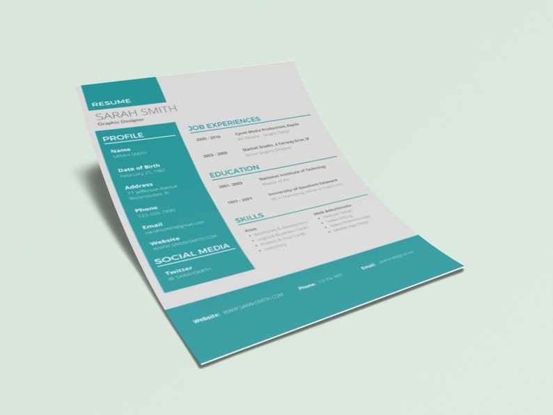 Resume/cv Template 4 | Instant Download | Printable Insert | Personal ...