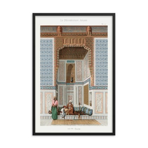 May include: An illustration of an interior scene with intricate tilework and an arched doorway. The scene depicts three figures, two women and a man, sitting on cushions and a rug. The text "LA DÉCORATION ARABE" and "XIXème Siècle" is visible at the top and bottom of the image.