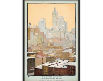 The Singer Building from Brooklyn Bridge (1914) Famous American Impressionism Illustration by Rachael Robinson Elmer Print